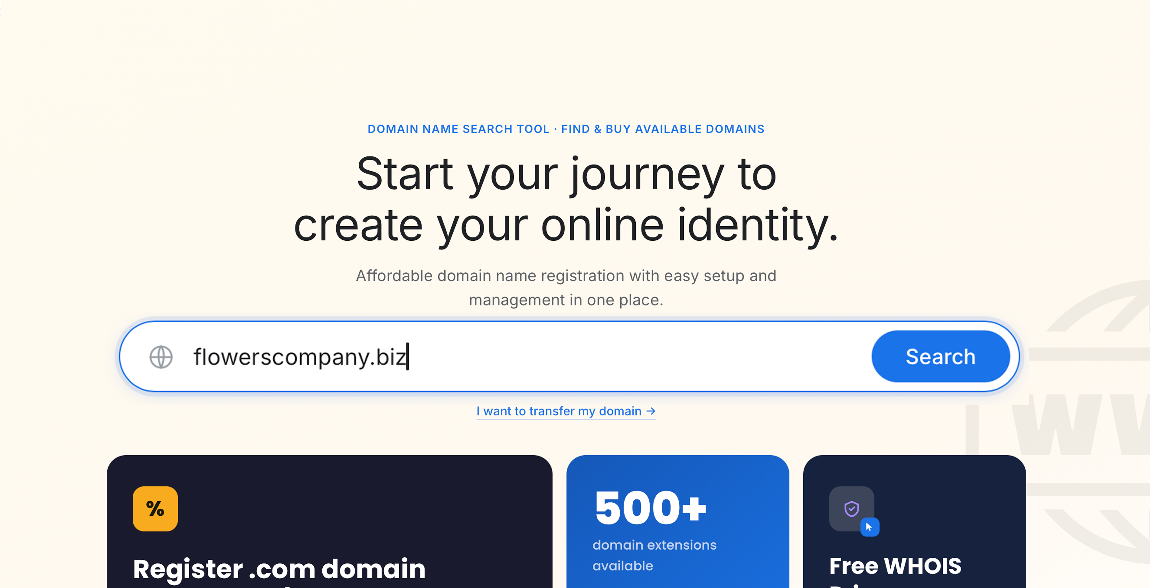 Domain search interface